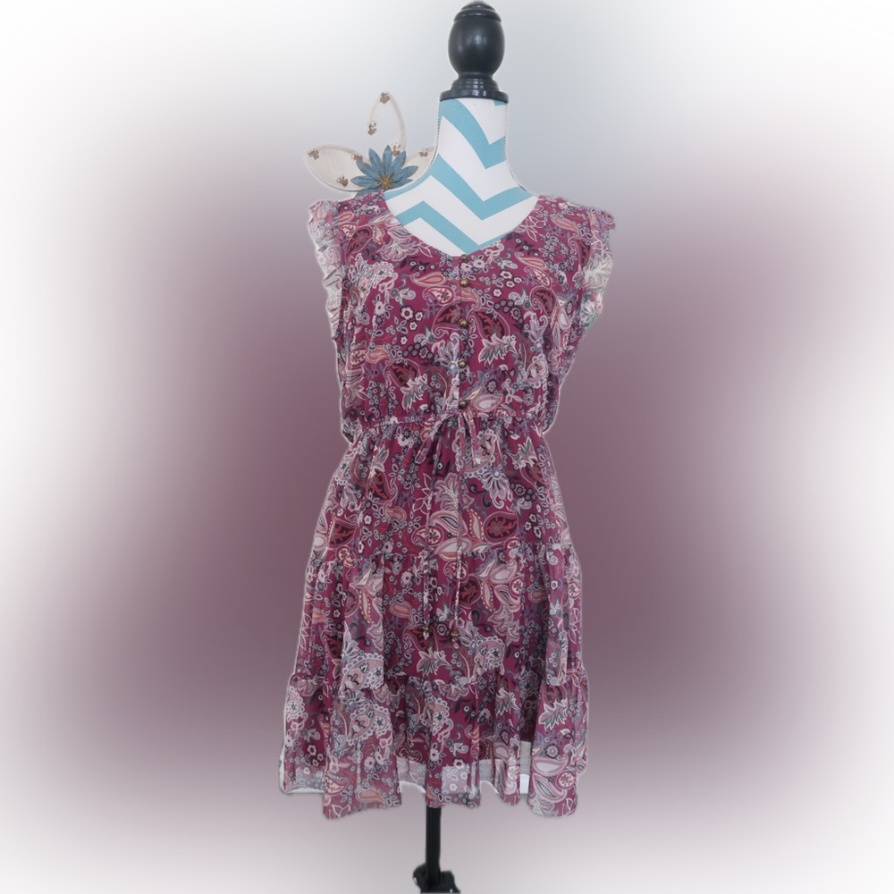 City Studio Paisley Sleeveless Dress size Medium Plum Lightweight Spring Summer